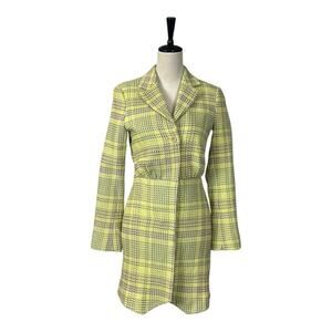 & Other Stories Jacket Mini Dress Long Jacket Blazer Yellow Plaid Women’s Size 0
